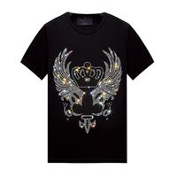 Wholesale Mens Black T shirts Hot Rhinestone Design Tops Short Sleeves Summer Casual Crew Neck Pullover Tees Shirts for Women Unisex