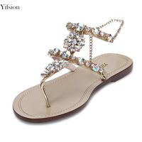 Wholesale Olomm Women Fashion Sandals Charm Flat With Rhinestone Stylish Open Toe Gold Beach Shoes Ladies US Plus Size