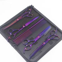 Wholesale 7 quot Purple Professional Pet Grooming Scissors Shears Kit Dog Hair Curved Trimmer Pet Hairdressing Beauty Accessories V2
