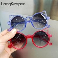 Wholesale LongKeeper Cat Eye Kids Sunglasses Boys Girls Cute Round Sun Glasses Children Purple Red Eyewear Baby Shades UV400