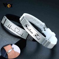 Wholesale Vnox Casual Silicone Bracelet for Men Women with Personalize Engrave Service Stainless Steel Id Tag Custom Unisex Jewelry
