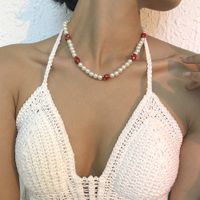 Wholesale Strawberry Pearl Fruit Sweet Choker Necklace for Women Girl Summer Holiday Jewelry Korean Flowers Bohemian Necklace