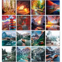 Wholesale Scenery Acrylic Paint By Numbers Set Oil Painting For Adults DIY Kits Canvas Frame Picture Drawing Coloring By Numbers Decor Art