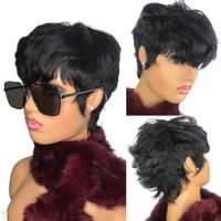 Wholesale Short Wavy Bob Pixie Cut Wig Full Machine Made None Lace Remy Brazilian Human Hair Wigs With Bangs For Black Women