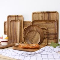 Wholesale Wooden Round Oval rectangular Serving Wood Tea Dishe Drink Platter Food Plate Dinner Beef Steak Fruit Snack Tray