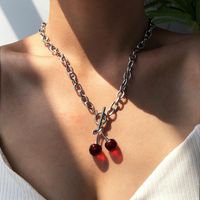 Wholesale Punk Black Red Cherry Pendant Necklace For Women Gothic Silver Color Chains Choker Sweet Necklaces Women s Neck Jewelry