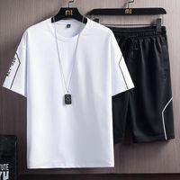 Wholesale Men s Tracksuits Summer Casual Sports Suit Solid Color Men Loose Running Two Pieces Sets Sportswear Jogger Outfit Clothing