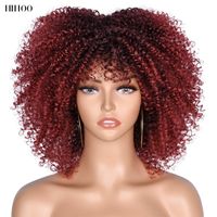 Wholesale Short Hair Kinky Curly Wigs With Bangs For Black Women Cosplay Lolita Synthetic Natural Blonde Wig Red Wig Afro Curls