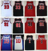 Wholesale College Wears Embroidery Scottie Pippen Shirt Mens Basketball Jerseys Red White Black Stripe Dennis Rodman Jersey Stitched S XXL