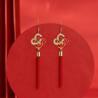 Wholesale Stud Chinese Style S925 Tremella Hook Creative Year Red Festive Earrings Women s Knot Long Tassel