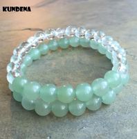 Wholesale 8mm Set Of Beaded Bracelets Green Stone Clear Crystal Quartz Bracelet Yoga Mala Beads Elastic Stretchy Beaded Strands