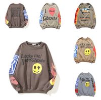 Wholesale Mens hoodies T shirt kanye west mans Autumn Winter Fashion Foaming Letter printing Tops Short Sleeved men women Smiley Sweatshirts high quality Clothing