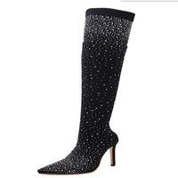 Wholesale Dress Shoes Women Sexy High Heels Over The Knee Boots Female Black Thigh Autumn Crystal Sequins Long Size35