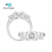 Wholesale Cluster Rings DovEggs Sterling S925 Silver Ring Three Stone CTW mm mm Cushion Cut GH Colorless Moissanite Engagement For Women