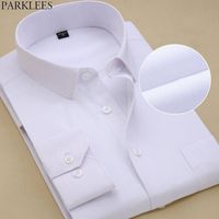 Wholesale Mens White Wedding Dress Tuxedo Shirts Business Casual Long Sleeve Button Down Shirts Solid Plus Size Work Chemise Homme Top XL q05y