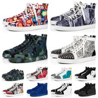 Wholesale 2022 men women designer luxury red bottoms shoes high studded rivets spikes flats sneakers black white rhinestone patent leather casual sneaker size