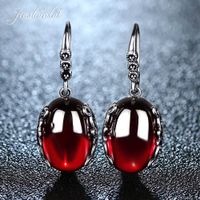 Wholesale JIASHUNTAI Retro Silver Earrings for Women Vintage Red Yellow Precious Stones with Sterling Silver indian Jewelry pendientes G0923