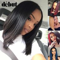Wholesale Blue Ombre Lace Part Human Hair Wigs J Red Front Natural Black Debut Brazilian Straight Bob