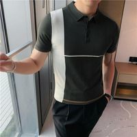 Wholesale Smart Casual polos Geometric Shirt Men Short Sleeve Army Green Black Para Hombre Masculina Slim Fit Golf Clothes Men s