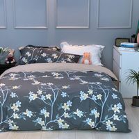 Wholesale Bedding Sets Oriental Flowers Printing Gray Duvet Cover Bed Sheet Pillowcase TC Cotton Soft Spring Floral Set Queen King Size