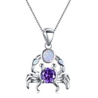 Wholesale Pendant Necklaces Bohemian Ethnic Style Purple Round Crystal Crab Animal Necklace Women White Opal Enamel Chain Boho Jewelry