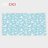 Wholesale Towel Custom Microfiber Ultra Soft Bath hand Towel Blue Flying Birds Open Wings Silhouettes Clear Summer Sky Hovering Feathered