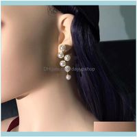 Wholesale Stud Jewelryeurope And America Charming Yellow Gold Plated Pearls Earrings Women Party Wedding Nice Gift For Girls Drop Delivery D7Nwh