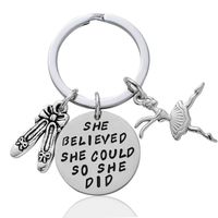 Wholesale 12PC Believed Could So She Did Keychain Dancer Charm Pendant Keyring Women Girl Inspirational Gifts Jewelry Key Ring