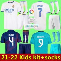 Wholesale 21 Real Madrid Soccer Jerseys kids kit sets Home away rd BENZEMA HAZARD ASENSIO VINICUS JR MODRIC ALABA boys football shirt kits uniforms