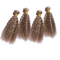 Wholesale Double Wefted Colored Kinky Curly Human Hair Wefts Blonde and Light Brown Virgin Human Hair Curly Weaves Extensions