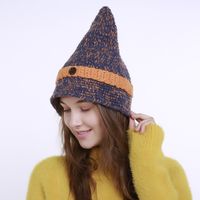 Wholesale Pure Hand Knitting Autumn and Winter Small Pointed One Button Wool Mixed Color Hat Witch PELN722