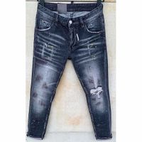 Wholesale Mens Rips Stretch Black Jeans Fashion Slim Fit Washed Motocycle Denim Pants Panelled Hip HOP Trousers HJHJ2