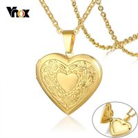 Wholesale yutong Vnox Women Heart Locket Necklace Stainless Steel Photo Frame Memory Romantic Love Pendant for Female Promise Keepsake Gift