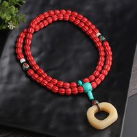 Wholesale Red Cinnabar Carved Lucky Bodhi Bead Sweater Chain Necklace Camel Cow Bone Pendants Necklaces Women Jewelry Transshipment Gift Pendant