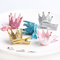 Wholesale Fashion Glitter Crown Clips Hair Accessories Kid Birthday Photo Props Mini Hairpin Pink Sparkly Princess Tiara Hairclip Barrettes For Baby G