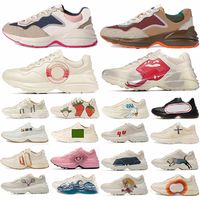 Wholesale 2021 Rhyton Casual Shoes Vintage Leather Sneakers Men Womens Designers Chaussures Ladies Fashion White Thick Sole Trainer Dad Shoe WF0