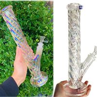 Wholesale Glow In The Dark Bong Hookahs Bubbler Rainbow Colorful Glass Water Bongs Smoking Pipe Accessory Downstem Perc Ice Catcher