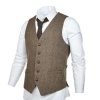 Wholesale Wool Waistcoat Men Retro Herringbone Slim Fit Suit Vest Men s Woolen Twill Waistcoats Tweed Woven DFF3133