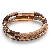 Wholesale Custom Jewelry Wholale Stainls Steel Clasps Python Leather Snake Bracelet Men