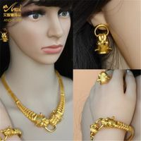 Wholesale ANIID Dubai Gold Jewelry Sets For Women Big Animal Indian African Jewelery Designer Necklace Ring Earring Wedding Accessories