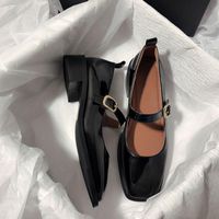 Wholesale Dress Shoes Spring Women Vintage Square Toe Patent Leather Ankle Strap Low Heel Mary Jane Woman Dark Brown Shallow Pumps
