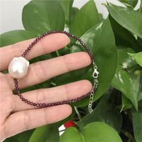 Wholesale Beaded Strands Natural Tiny Shining Garnets Stone MM Real Big Baroque x18MM Pearl Bracelet quot Sterling Silver Clasp CM