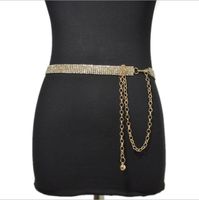 Wholesale 2021 gold chain women waist wide metal drs belts plus size sexy wave luxury Six rows of diamond encrusted metal belt