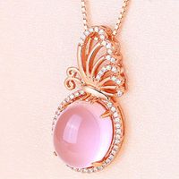Wholesale Exquisite Rose Gold Plated Butterfly Necklace Natural Pink Gems Crystal Bridal Wedding Jewelry Lover s Xmas Gifts Pendant Necklaces