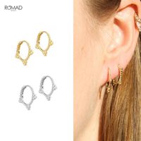 Wholesale ROMAD Sterling Silver Small Beads Stacked Hoop Earrings For Women Exquisite INS Glossy Pierced Earings Fine Jewelry kolczyki
