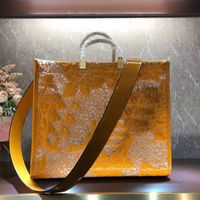 Wholesale 37cm Large Tote Shopper Bag Women Handbag Hand Bags Patent Leather Embroidery letter Floral Lace Mesh Base Gold Hardware Detchable Shoulder Strap High Quality