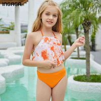 Wholesale Hot swimsuit Strap Halter Bikini Children Tie Dye Swimsuits Girl Swimwear Summer Kids Bathing Suits Mid Waist Bikinis Set