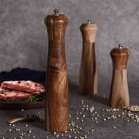 Wholesale Manual Pepper Grinder Acacia Wooden Coarse Salt Multipurpose Seasoning Bottle BBQ Kitchen Grinding Tool Set