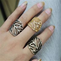 Wholesale Womens Hollow Leaves Ring One Piece Bronze Silver