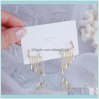 Wholesale Stud Earrings Jewelrystud Luxury K Real Gold Plated Leaf Long Tassel Earrings Exquisite Micro Inlaid Cubic Zircon Wedding Jewelry Drop De